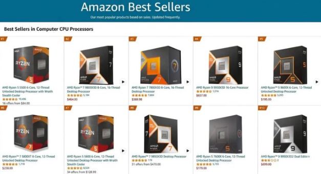 AMD Ryzen 9 9950X3D2 Amazon 销量超越所有 Intel CPU 第2张 AMD Ryzen 9 9950X3D2 Amazon 销量超越所有 Intel CPU 第2张
