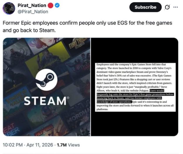 前员工爆料Epic难留客 免费送游戏仍敌不过Steam 第2张 前员工爆料Epic难留客 免费送游戏仍敌不过Steam 第2张