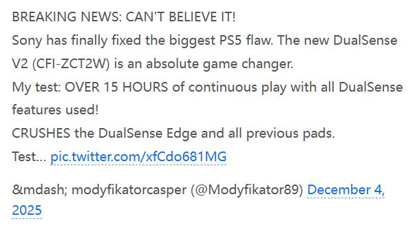 PS5 新版 DualSense 控制器续航提升 CFI-ZCT2W 实测超 15 小时 - PS5小白盒 PS5 新版 DualSense 控制器续航提升 CFI-ZCT2W 实测超 15 小时 - PS5小白盒