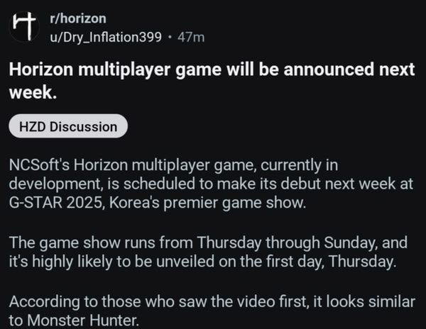 传《Horizon》多人新作将现身 G-STAR 2025 玩法似《Monster Hunter》 - PS5小白盒 传《Horizon》多人新作将现身 G-STAR 2025 玩法似《Monster Hunter》 - PS5小白盒