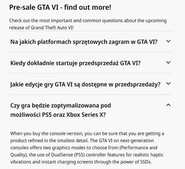 《GTA 6》预购页疑泄露性能模式 PS5与Xbox或支援60fps - PS5小白盒 《GTA 6》预购页疑泄露性能模式 PS5与Xbox或支援60fps - PS5小白盒