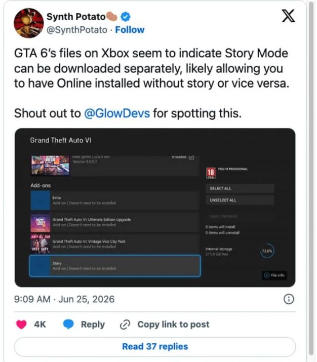 《GTA 6》Xbox 商店曝光独立下载功能 Online 或可与剧情模式分开安装 - PS5小白盒 《GTA 6》Xbox 商店曝光独立下载功能 Online 或可与剧情模式分开安装 - PS5小白盒